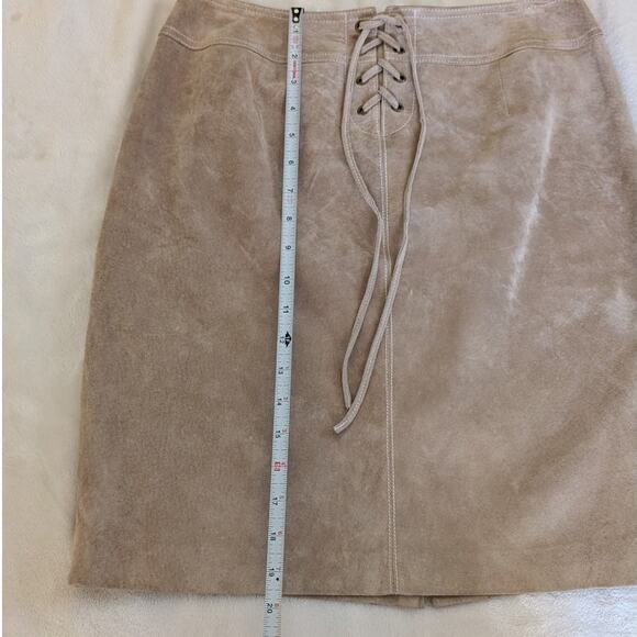 Doncaster Tan Suede Leather Tie Waist Straight Pencil Short Skirt, size 6 - Picture 7 of 9